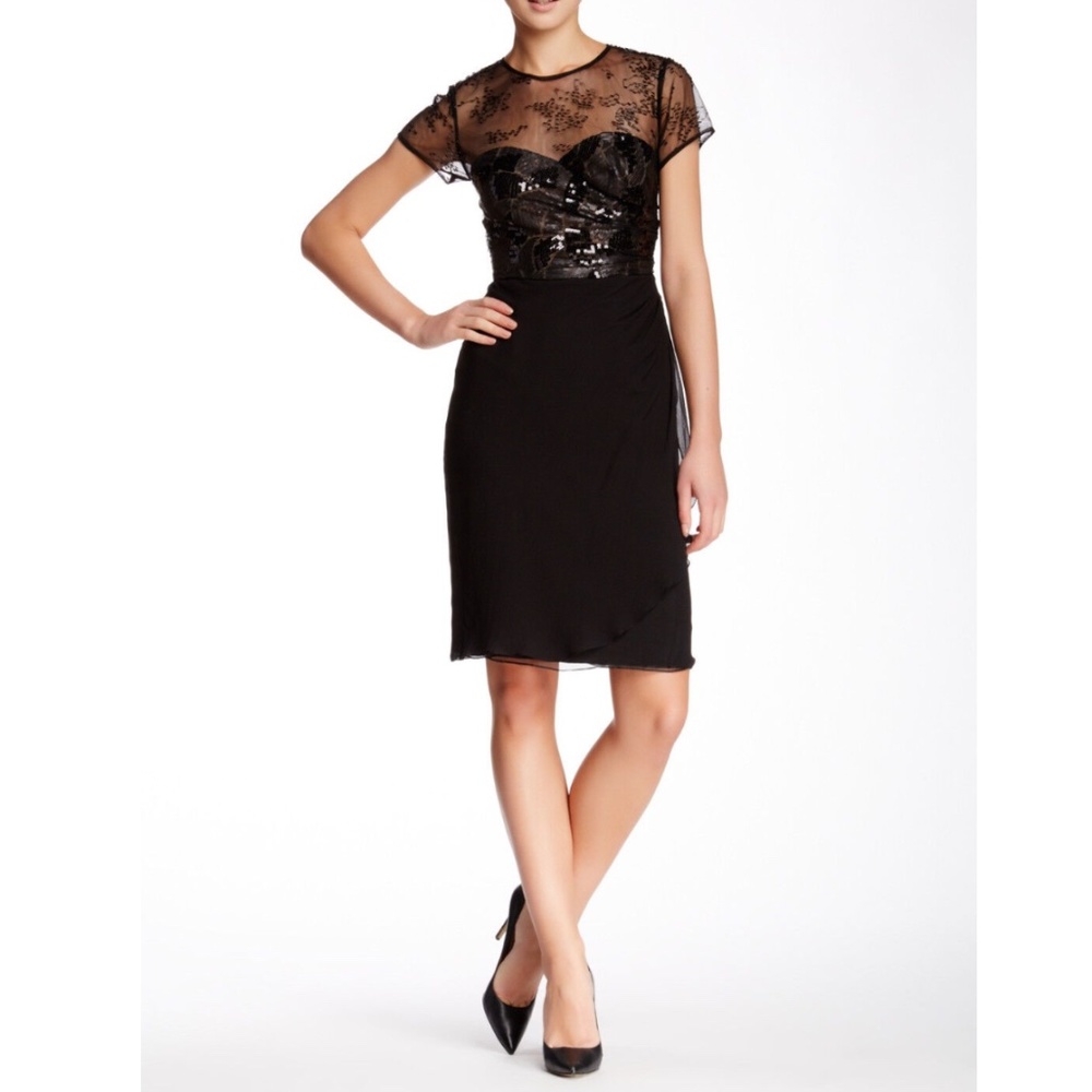 NWT $748 Sara Emanuel Sequin Detail‎ Dress Black [SZ 2 ]